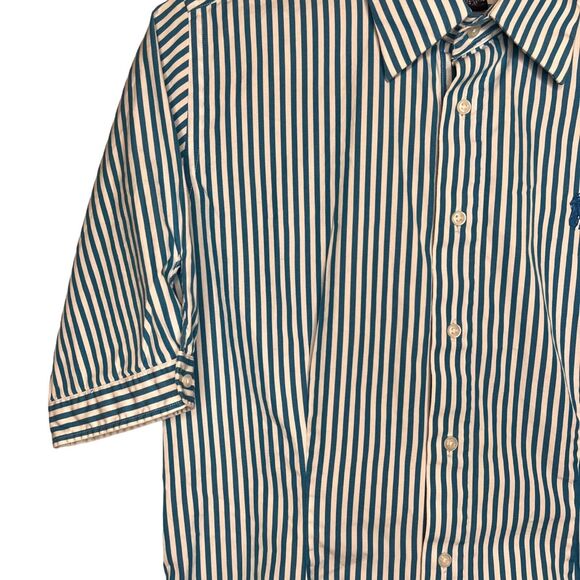Ralph Lauren Sport Women 8 Blue Stripe Short Sleeve Top Button Front Top Classic - Picture 4 of 11